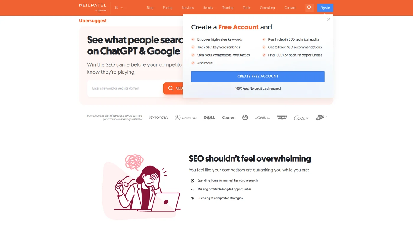Ubersuggest homepage screenshot