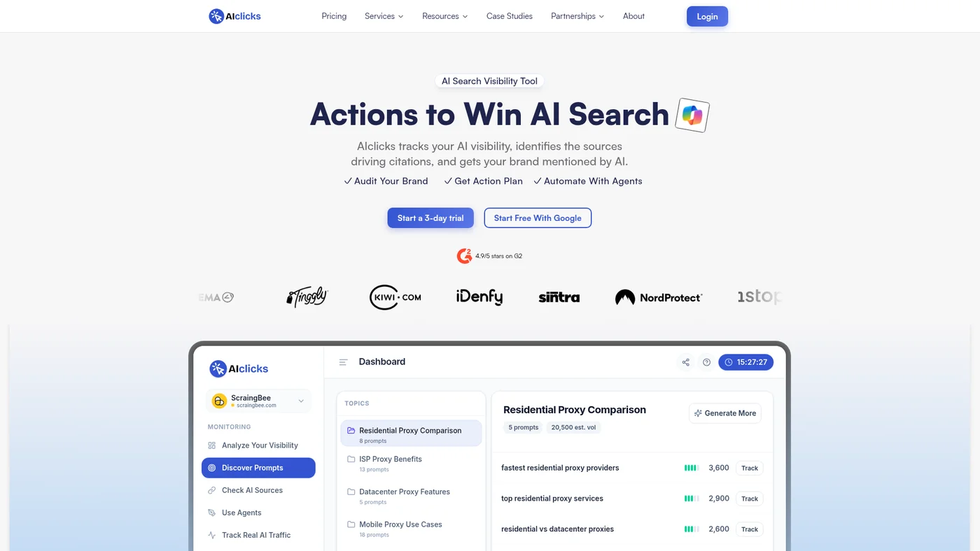 AIclicks homepage screenshot
