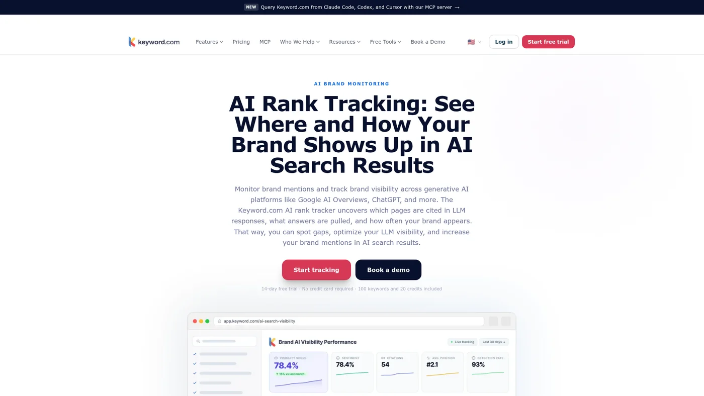 Keyword.com AI Tracker homepage screenshot