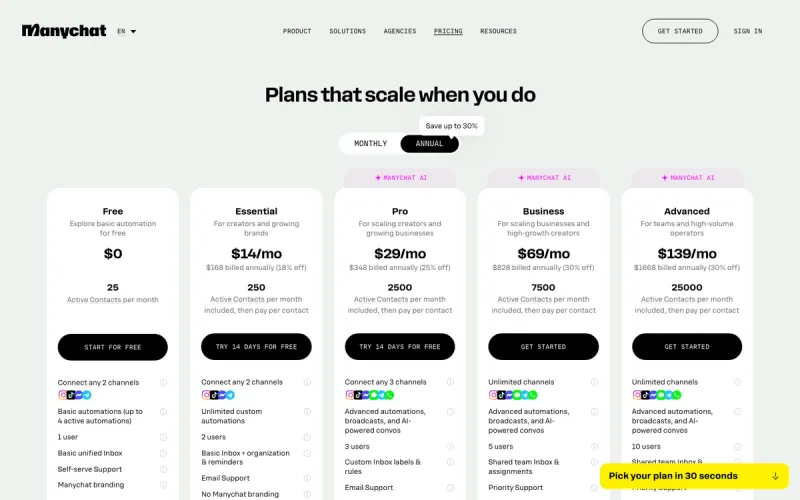 ManyChat interface