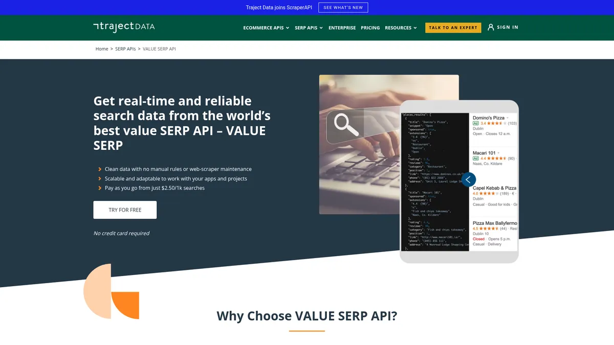 ValueSERP homepage screenshot