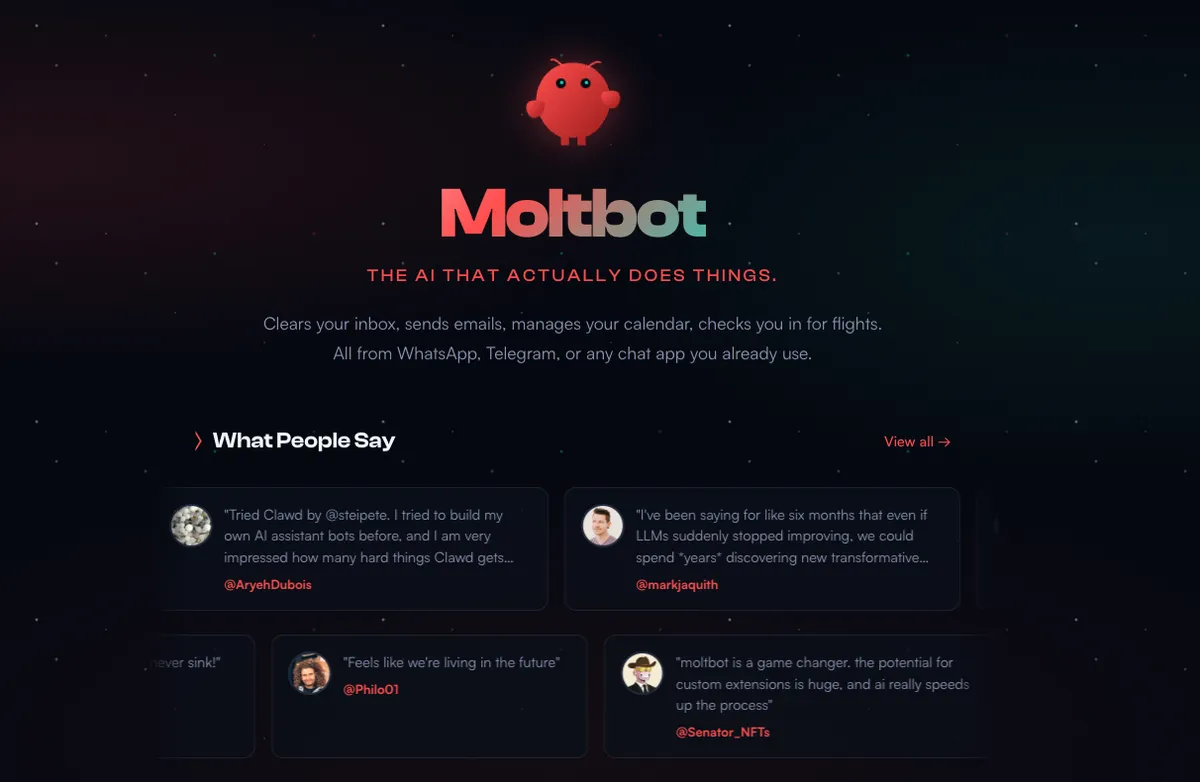 MoltBot open-source AI assistant interface dashboard showing automated workflow tools and task management features