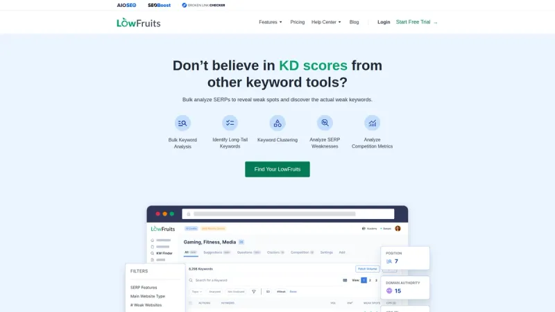 LowFruits interface