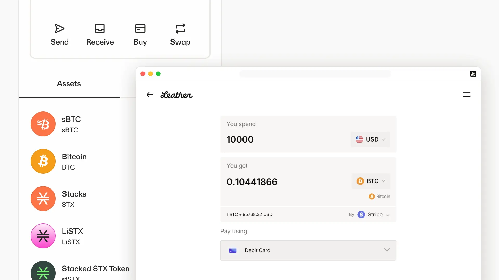 Leather: Onramper STX and BTC Buys