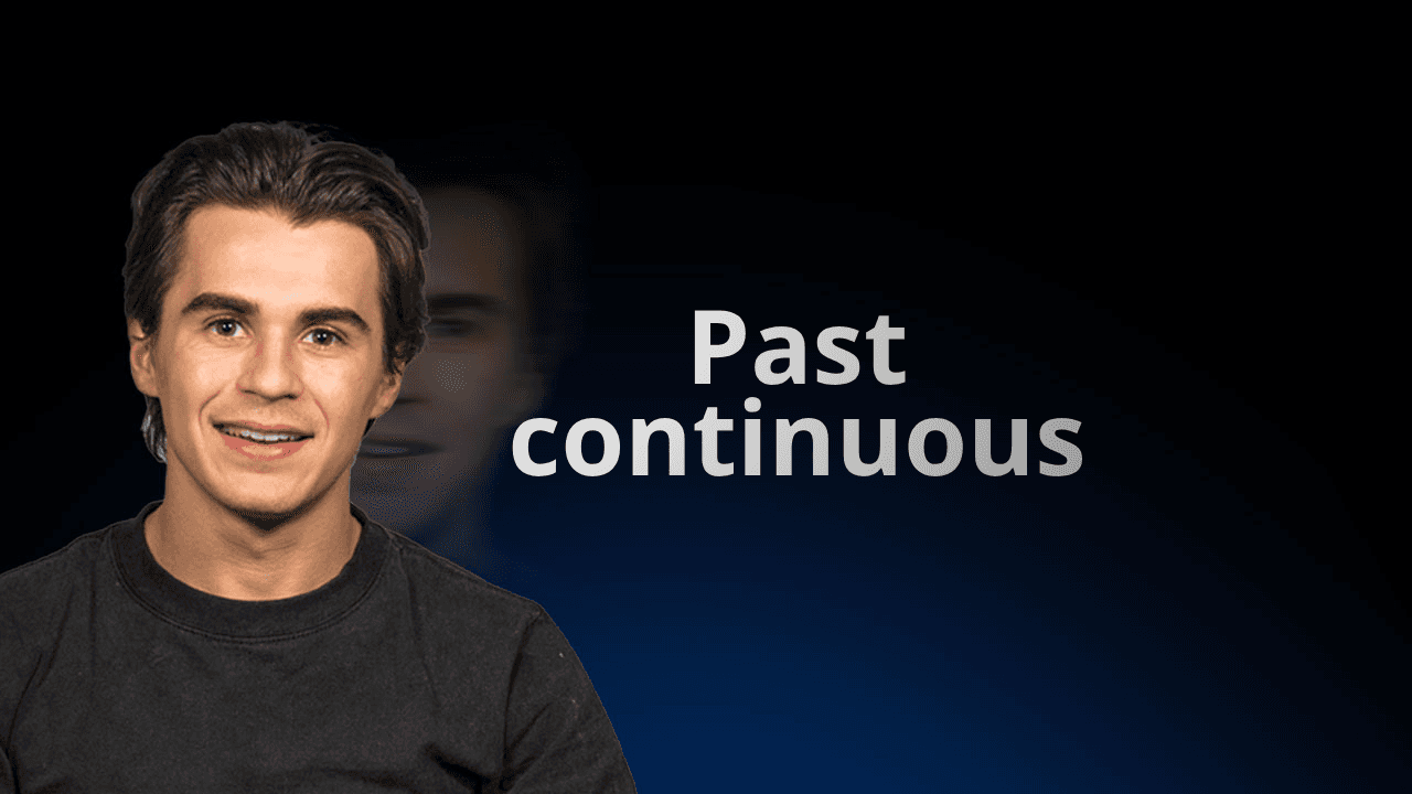 flowexam.com lærer forklarer på engelsk past continuous tense med eksempler på tavlen til TOEIC® forberedelse