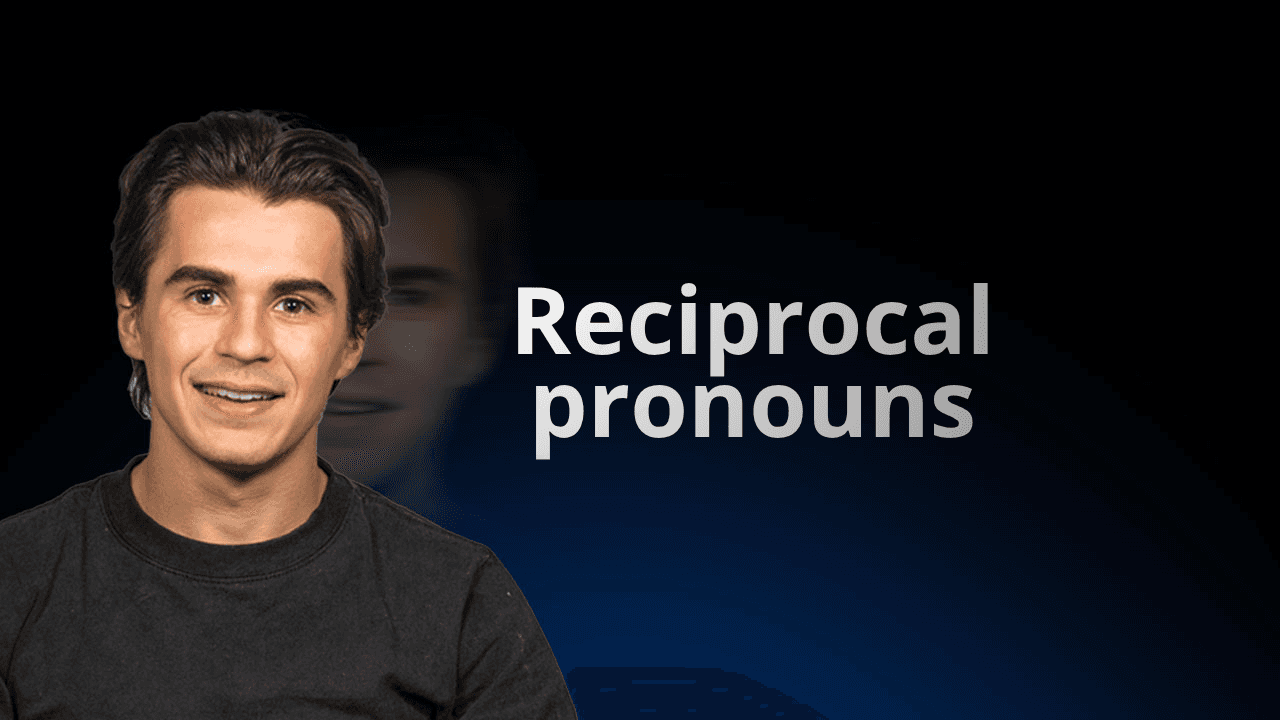 Učitel FlowExam vysvětlující v angličtině zvratná zájmena each other a one another s příklady pro přípravu na TOEIC®