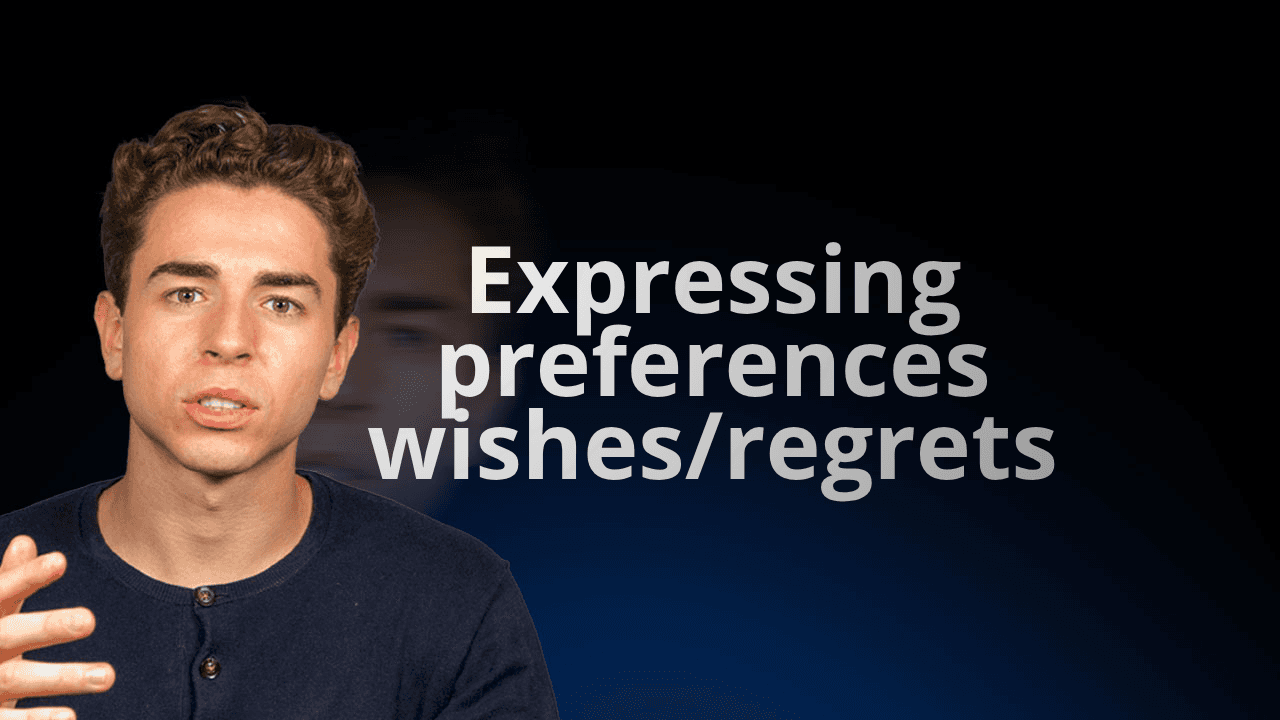 Flowexam.com teacher explaining in English expressing preferences, wishes, and regrets with examples for TOEIC® preparation