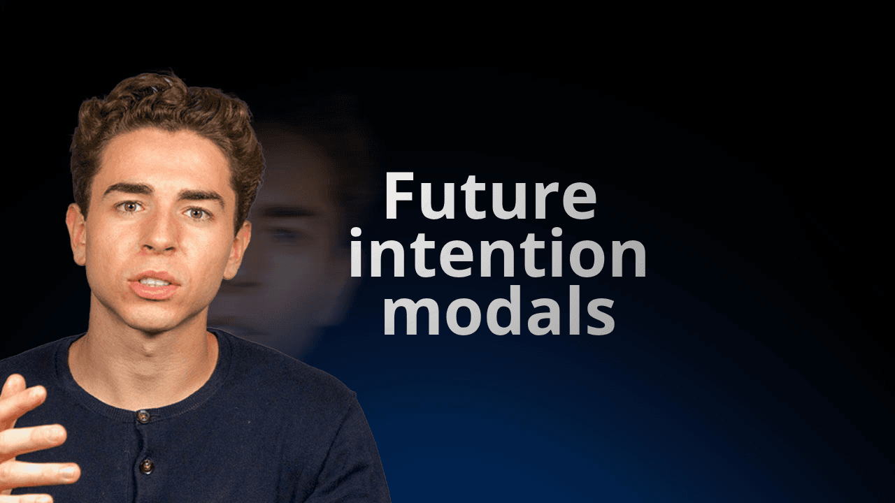 معلم من موقع flowexam.com يشرح باللغة الإنجليزية الأفعال المشروطة للتعبير عن المستقبل والنوايا مع أمثلة على السبورة للتحضير لاختبار TOEIC®