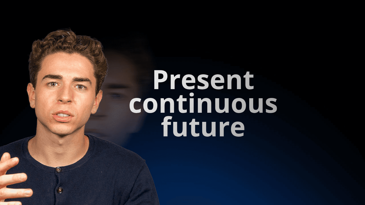 معلم من موقع flowexam.com يشرح بالإنجليزية المستقبل باستخدام المضارع المستمر مع أمثلة للتحضير لاختبار TOEIC®