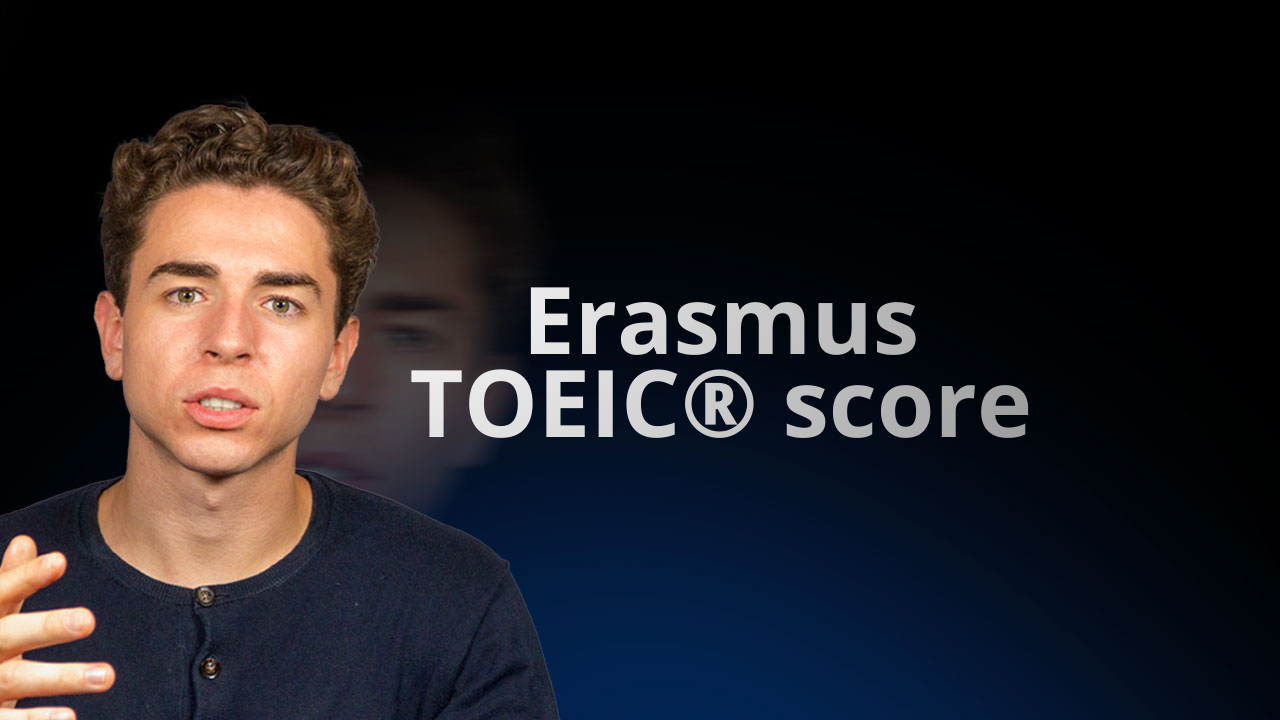 flowexam.com teacher explaining TOEIC score requirements for Erasmus program to French business and engineering students