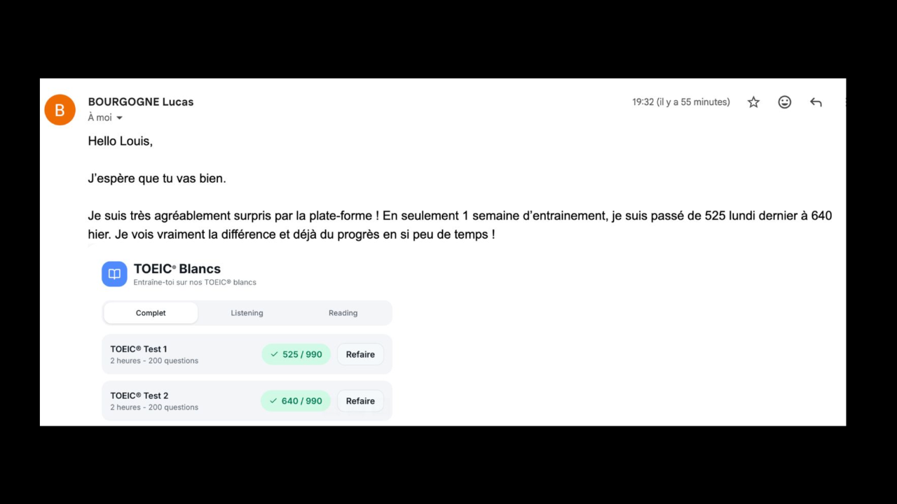 Témoignage Flowexam.com score TOEIC