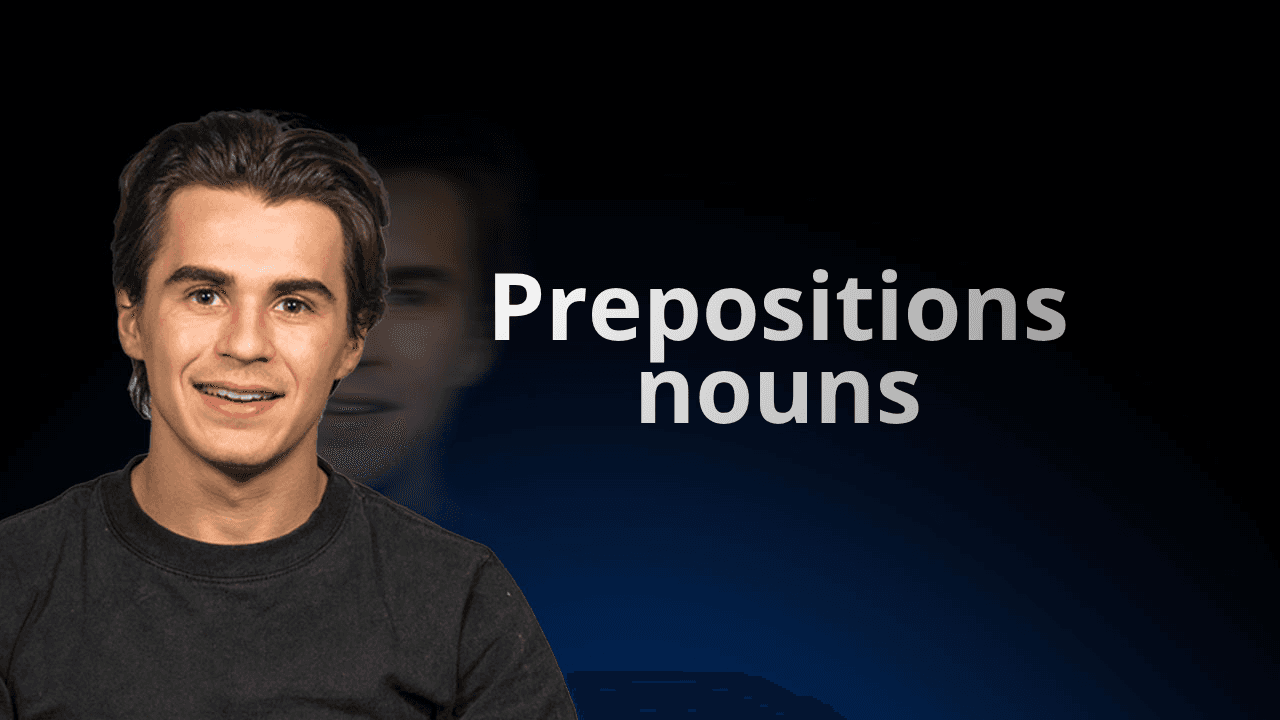 معلم من موقع flowexam.com يشرح باللغة الإنجليزية أي حرف جر يجب اختياره بعد الاسم أو قبله مع أمثلة للتحضير لاختبار TOEIC®
