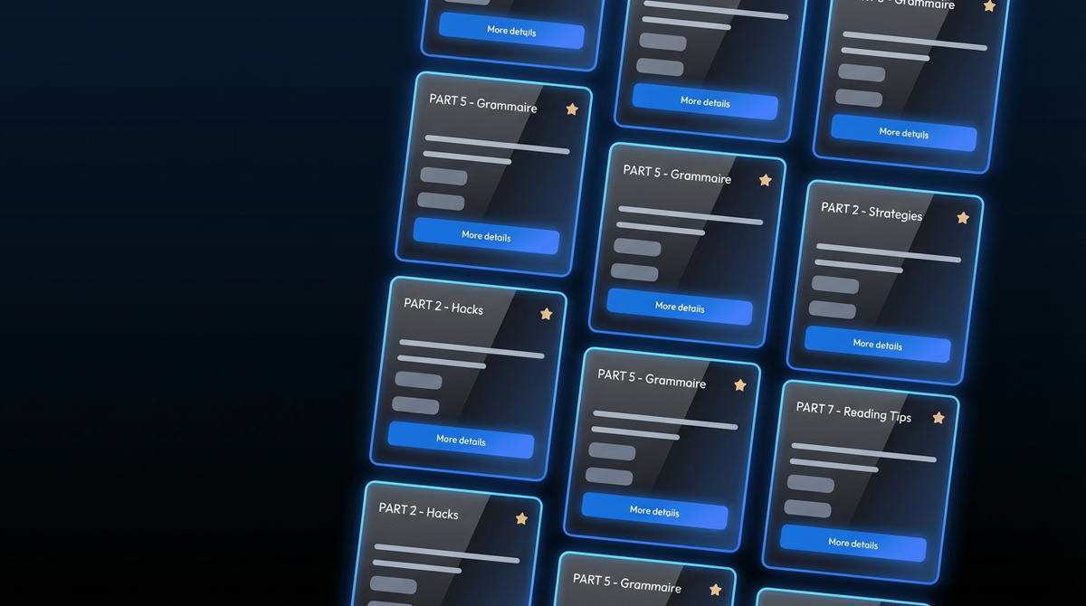 Les meilleurs tips de TOEIC proposées par flowexam.com, couvrant la grammaire, les stratégies, les hacks et les conseils de lecture. L’image met en avant la variété des astuces disponibles pour aider les étudiants à progresser efficacement et à mieux comprendre chaque partie du test.