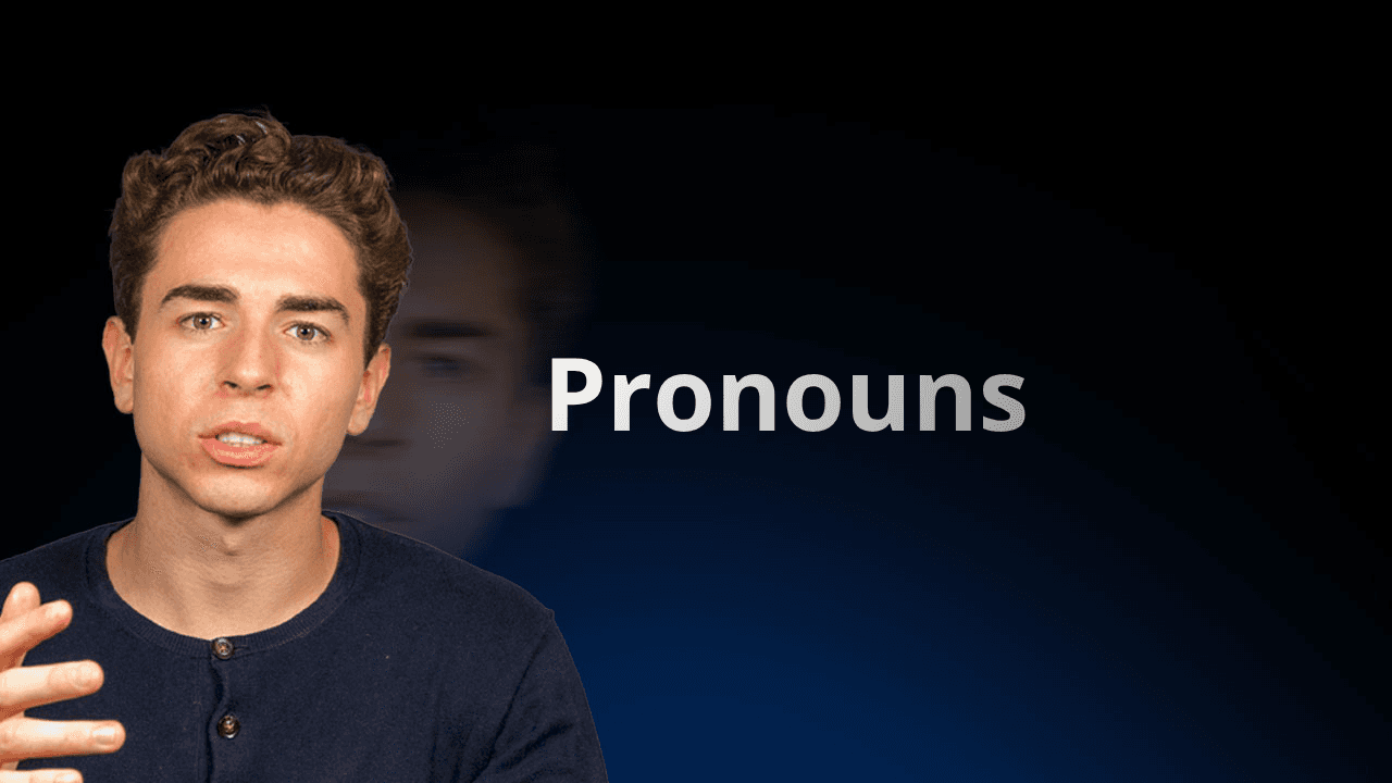 Profesorul flowexam.com explicând categoriile de pronume în limba engleză cu exemple pentru pregătirea TOEIC®