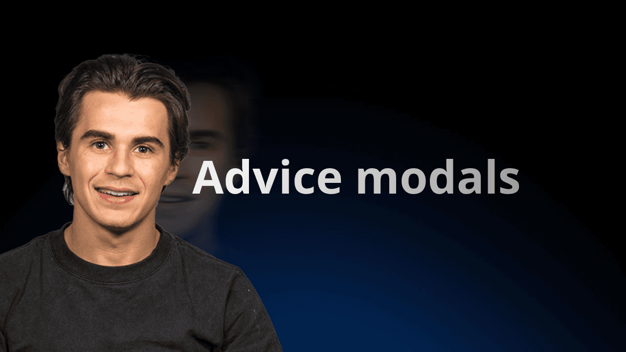 Učitel z flowexam.com vysvětlující v angličtině modální slovesa pro vyjádření rady s příklady pro přípravu na TOEIC®