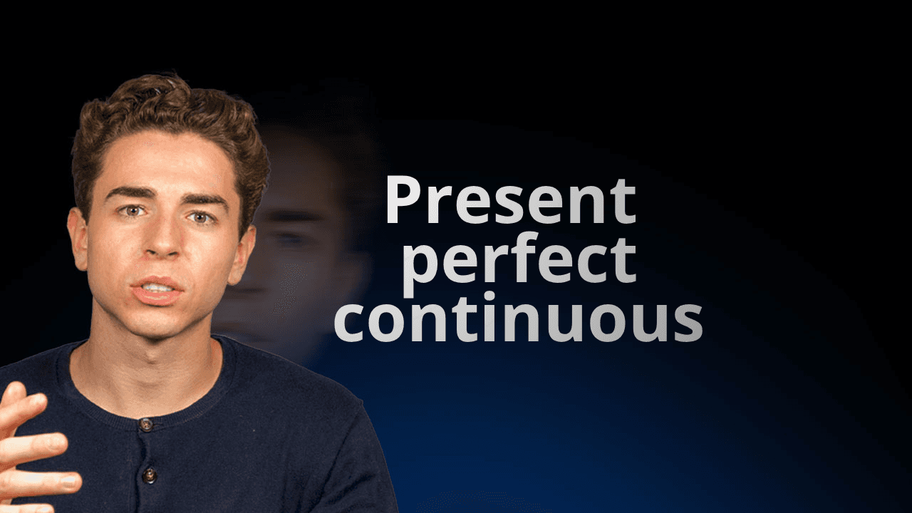 flowexam.com teacher explaining in English present perfect continuous tense on blackboard with examples for TOEIC® preparation