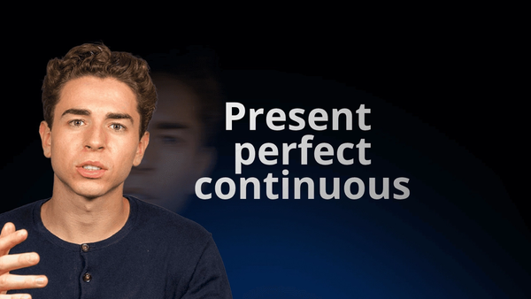 flowexam.com teacher explaining in English present perfect continuous tense on blackboard with examples for TOEIC® preparation
