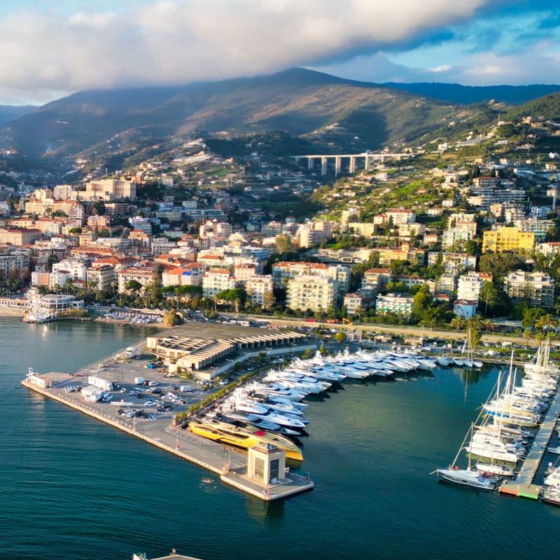 Sanremo, Italy. Aerial View of City Port and Skyline