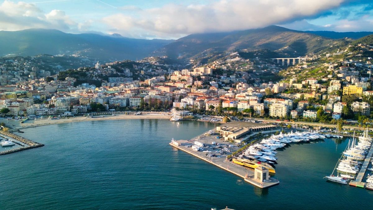 Sanremo, Italy. Aerial View of City Port and Skyline