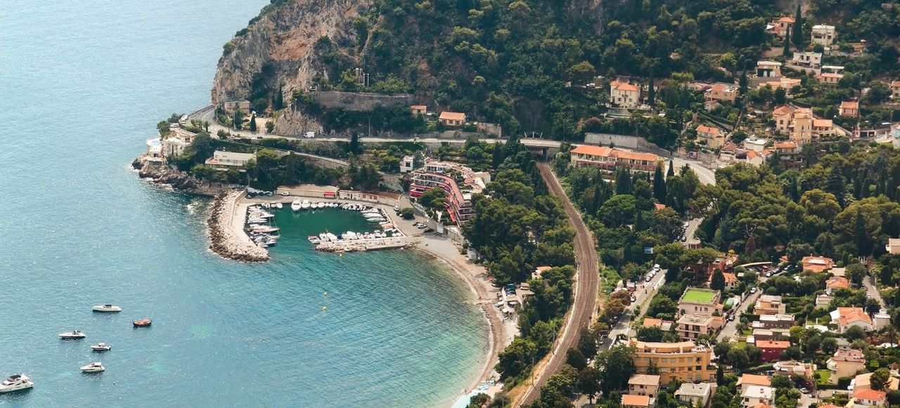 Aerial view on Eze sur mer town in France. Azure sea.