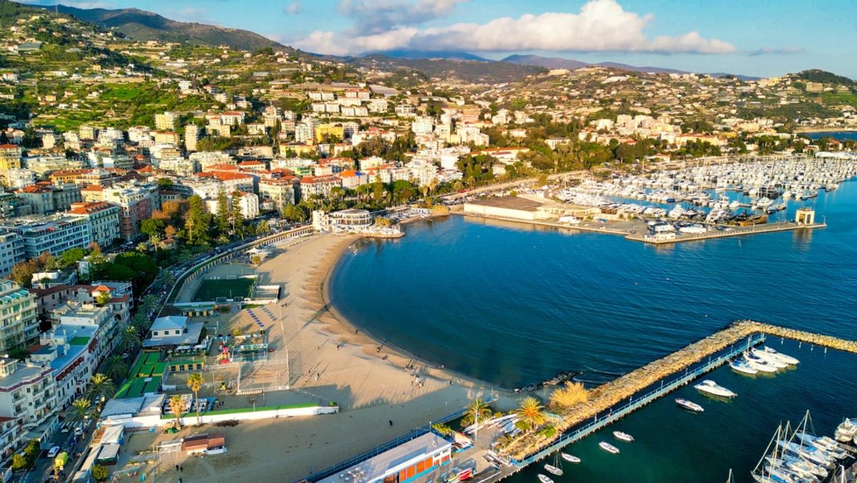 Sanremo, Italy. Aerial View of City Port and Skyline