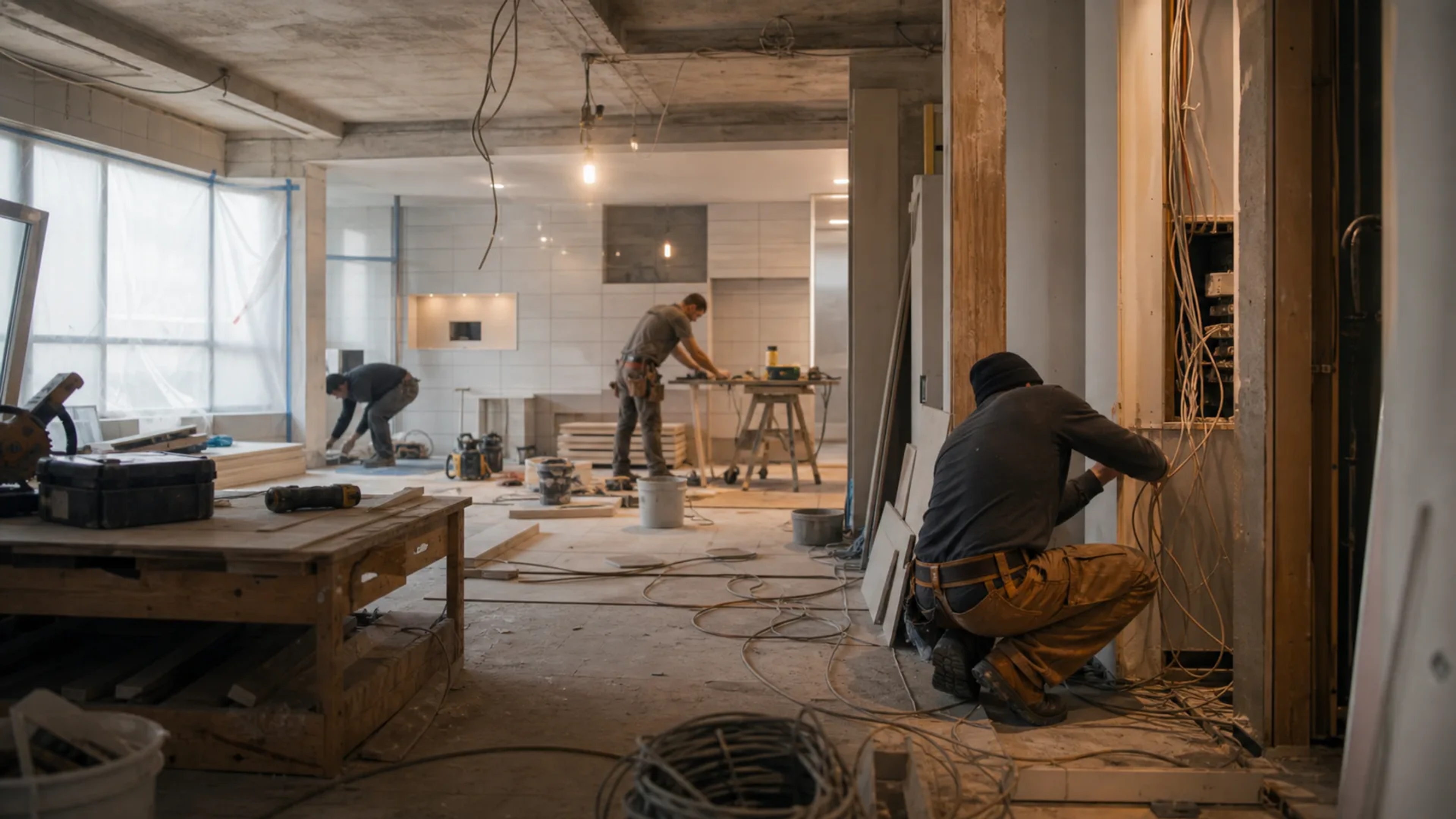 Više izvođača radi istovremeno na renovaciji stana