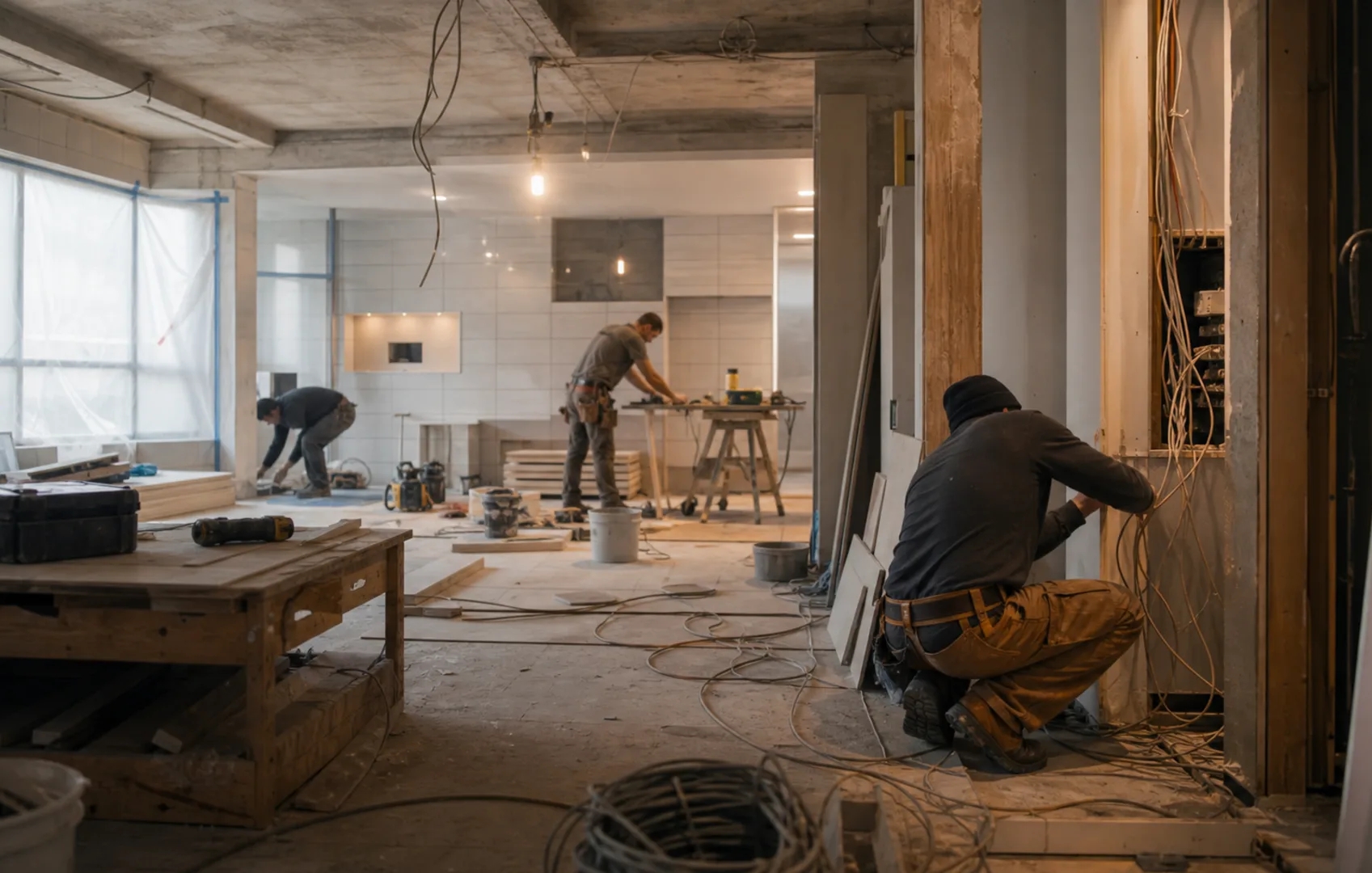 Više izvođača radi istovremeno na renovaciji stana