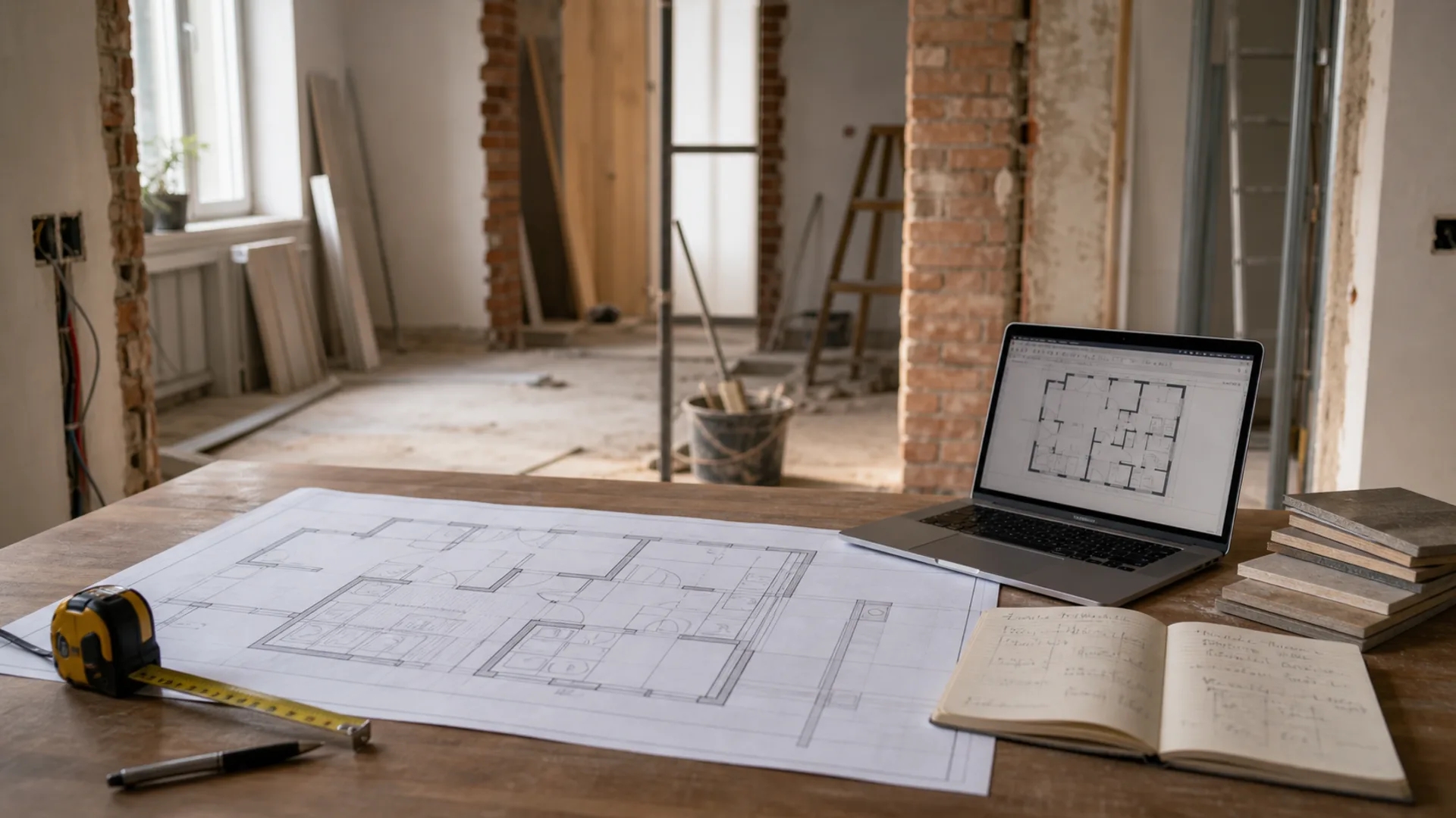 Arhitektonski nacrt stana s označenim zidovima tijekom planiranja renovacije