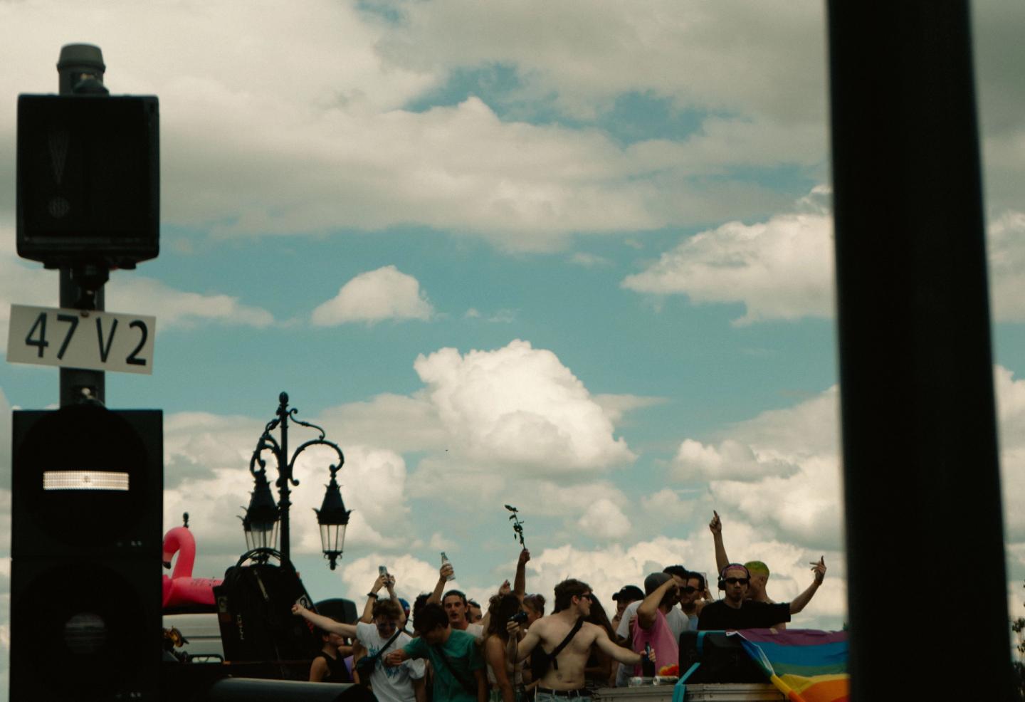 The ecstatic crowd on a Pride float