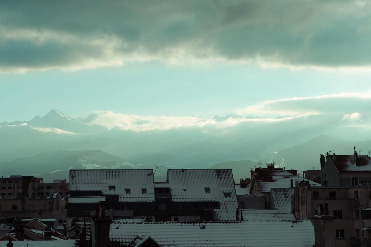 snow-covered roofs
