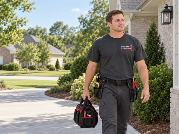 Chapman Plumbing technician arriving at a residential service call