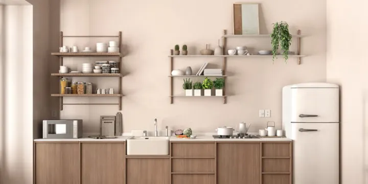7. Open Shelving with Exposed Plumbing