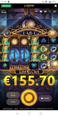 Energy Casino Wild o clock iso voitto Player wins whopping 259.5x win on the Unknown game Wild o clock. A small 0.6€ bet paid out a total of 155.7€ at Energy Casino.