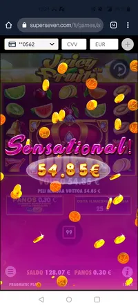 SuperSeven Casino juicy fruits player big win Player wins impressive 182.83333333333334x win on the Unknown game juicy fruits. A small 0.3€ bet paid out a total of 54.85€ at SuperSeven Casino.