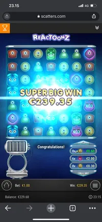 Scatters Casino Reactoonz player big win