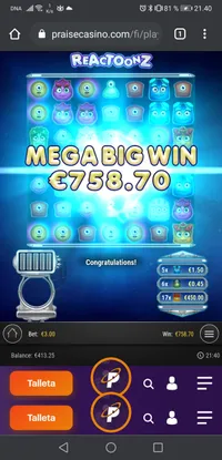 Praise Casino Reactoonz player big win