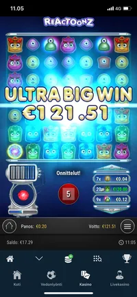 Nordicbet Reactoonz player big win