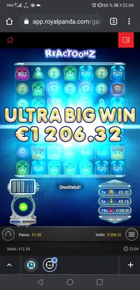 Royal Panda Reactoonz player big win