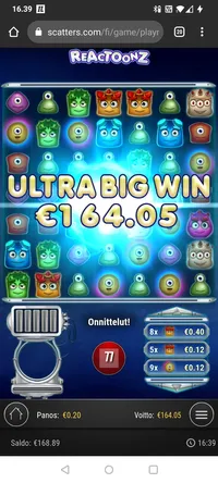 Scatters Casino Reactoonz player big win