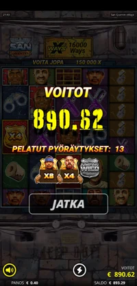 Casinobud San quentin player big win Player lands whopping 2226.5499999999997x win on the Unknown game San quentin. A small 0.4€ bet paid out a total of 890.62€ at Casinobud.