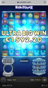 ComeOn Reactoonz player big win