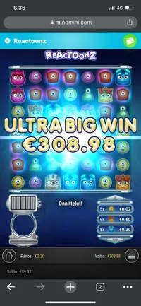 Nomini Casino Reactoonz player big win