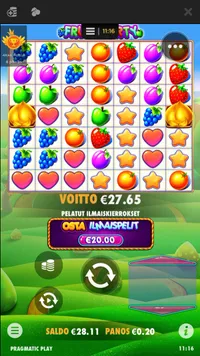 Amaya Fruit Party player big win Player lands massive 138.24999999999997x win on the Amaya game Fruit Party. A small 0.2€ bet paid out a total of 27.65€ at Unibet.