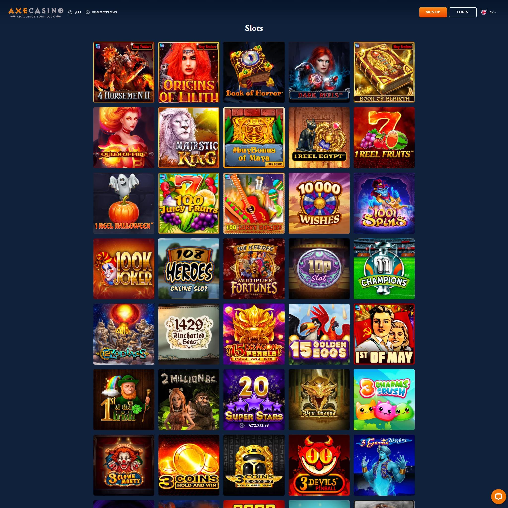Axe Casino full games catalogue