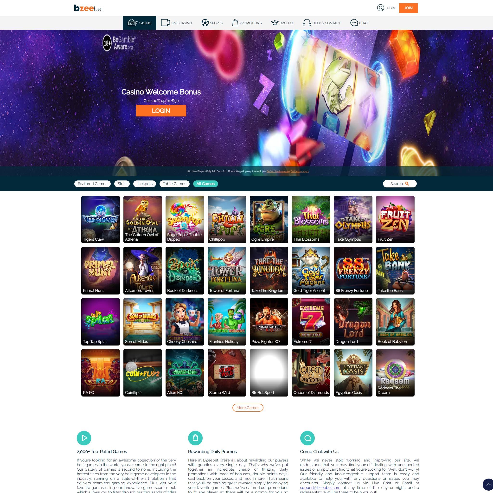 Find Bzeebet game catalog