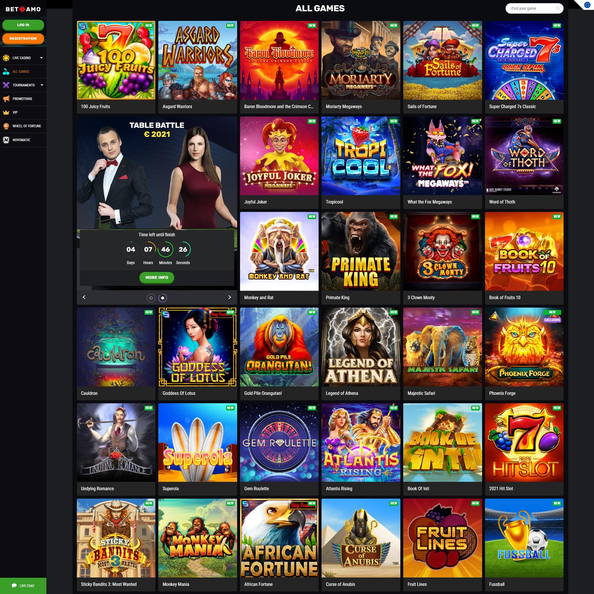 Find Betamo Casino game catalog
