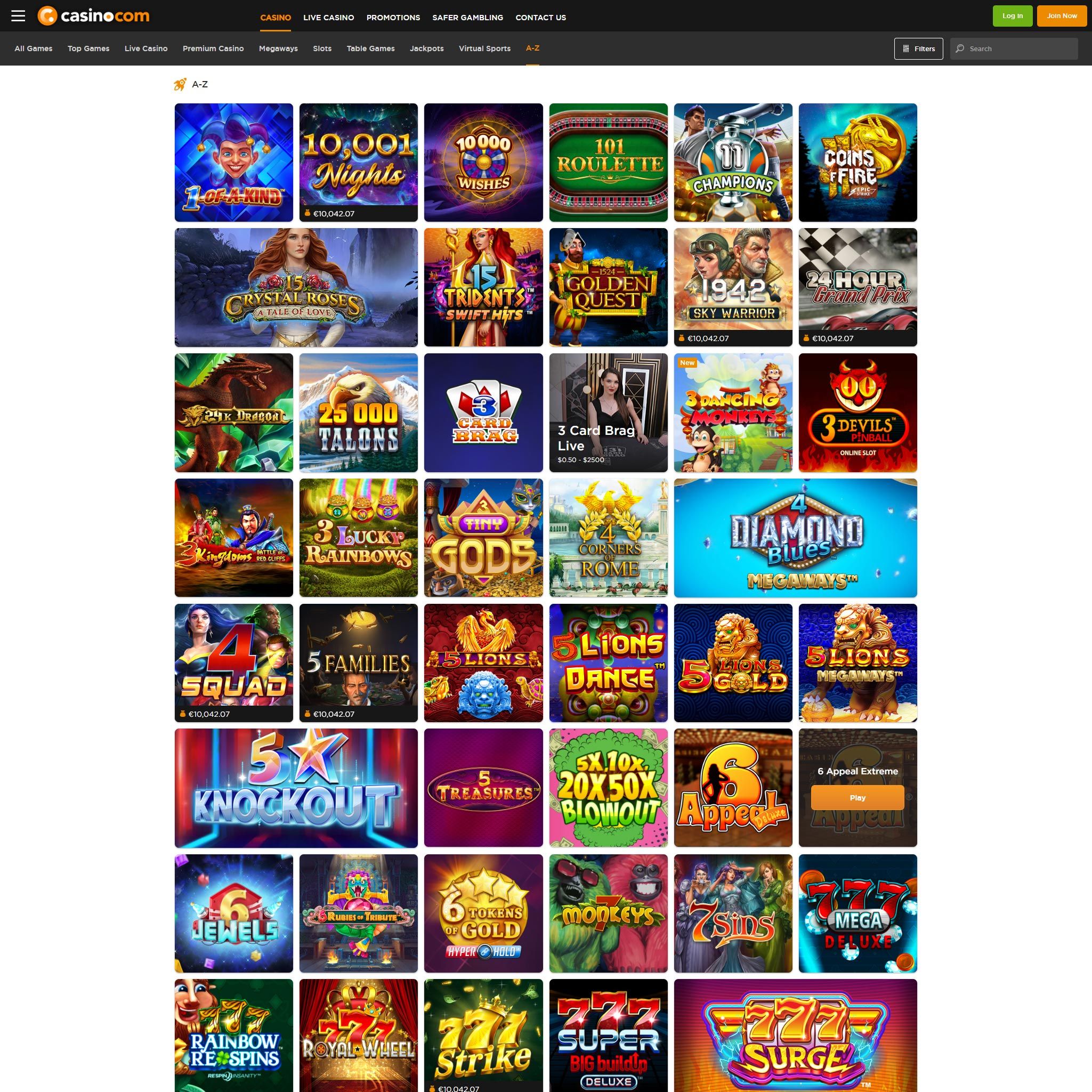 Casino.com game catalogue