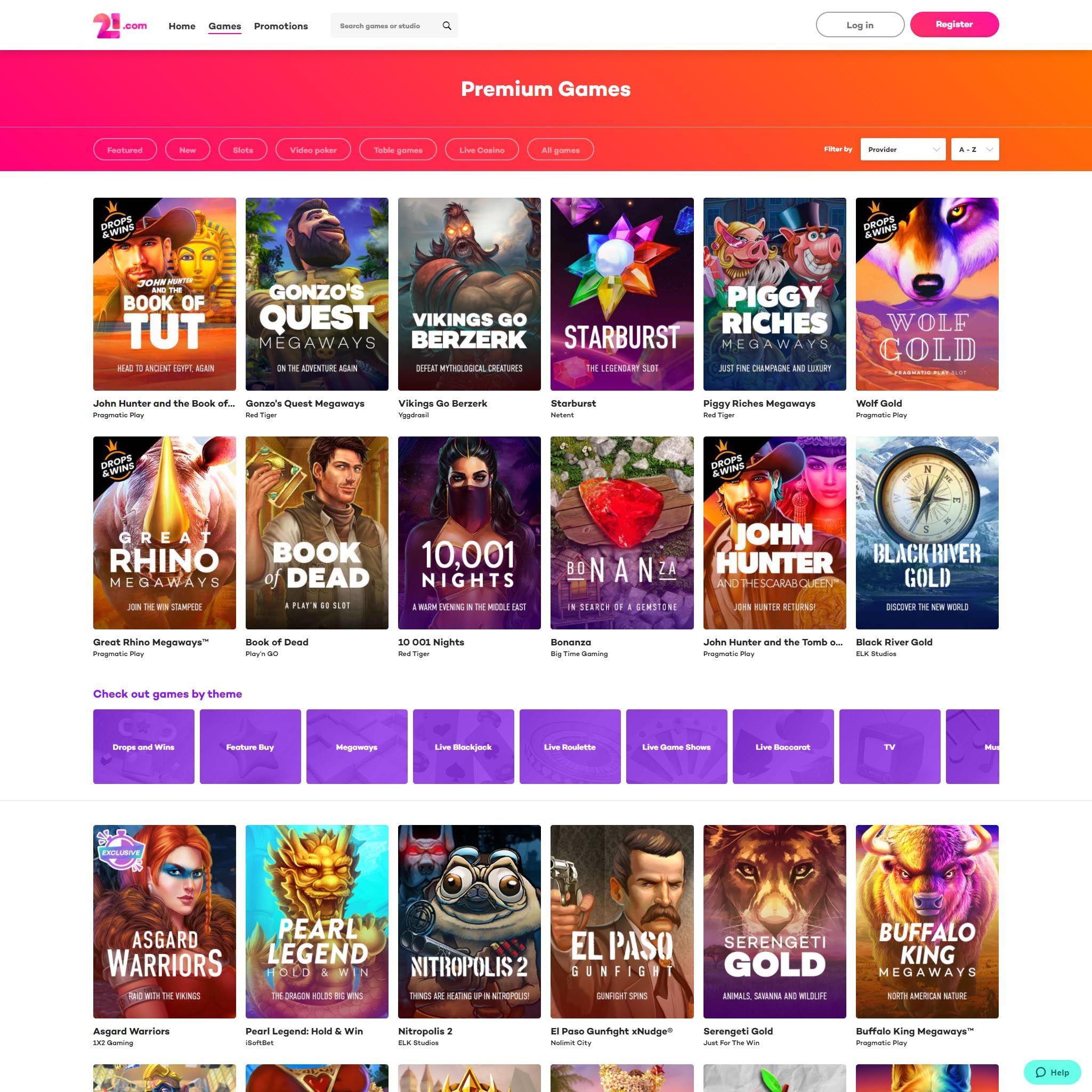 Find 21.com game catalog
