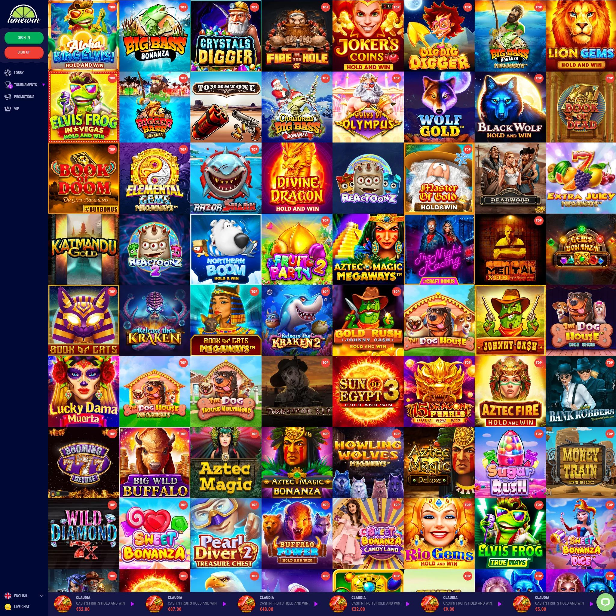 Limewin Casino full games catalogue