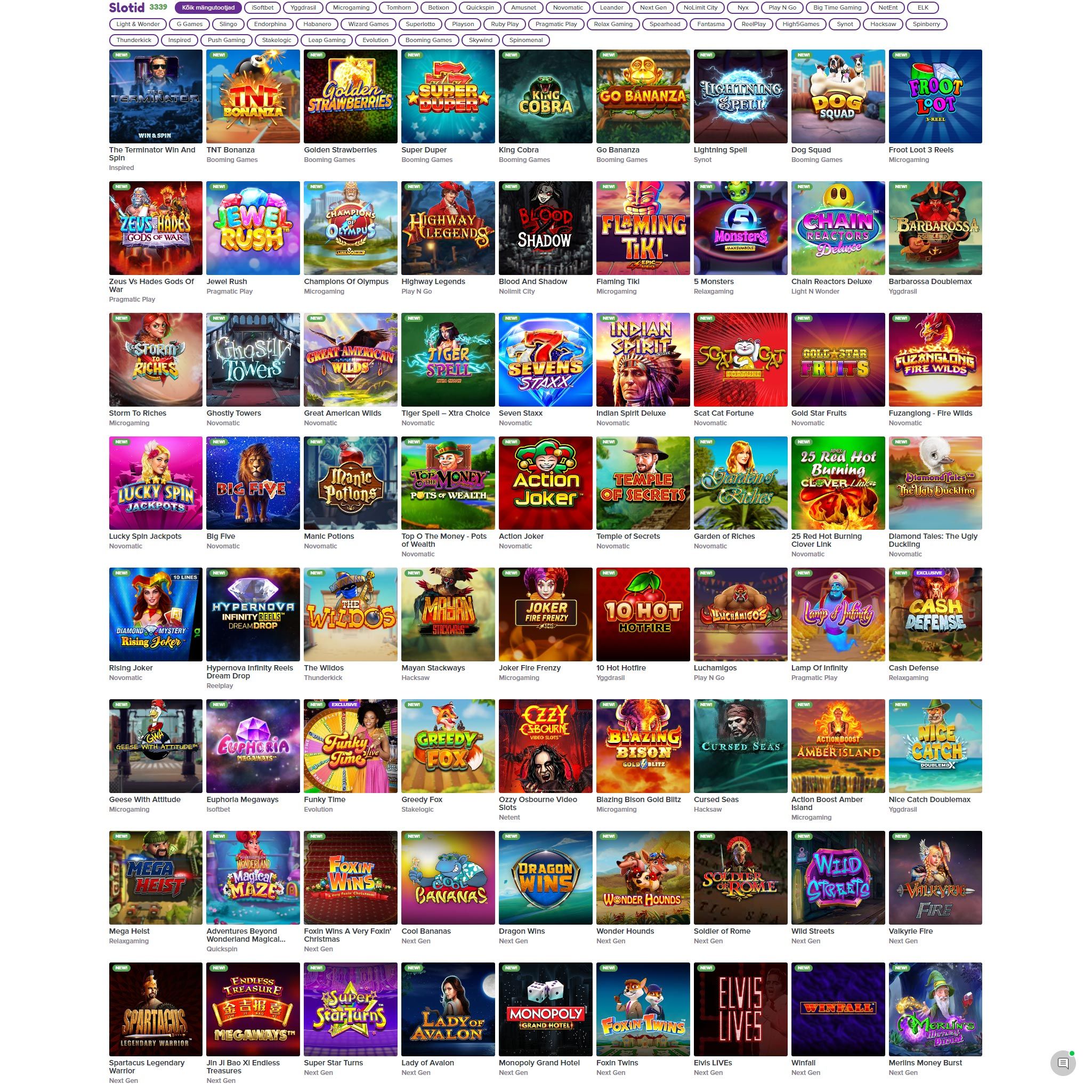 Jalla Casino game catalogue